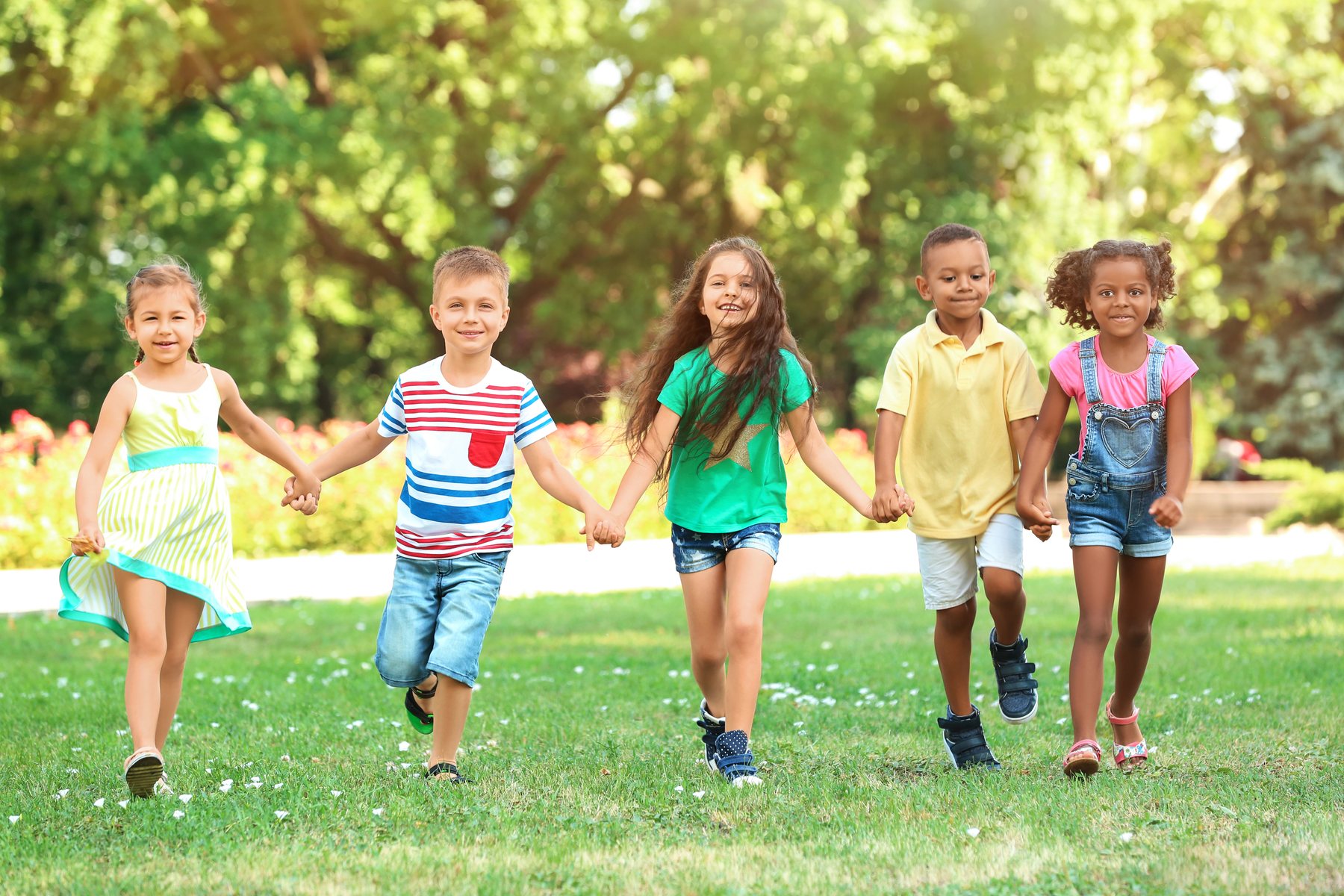 Children walking together outside